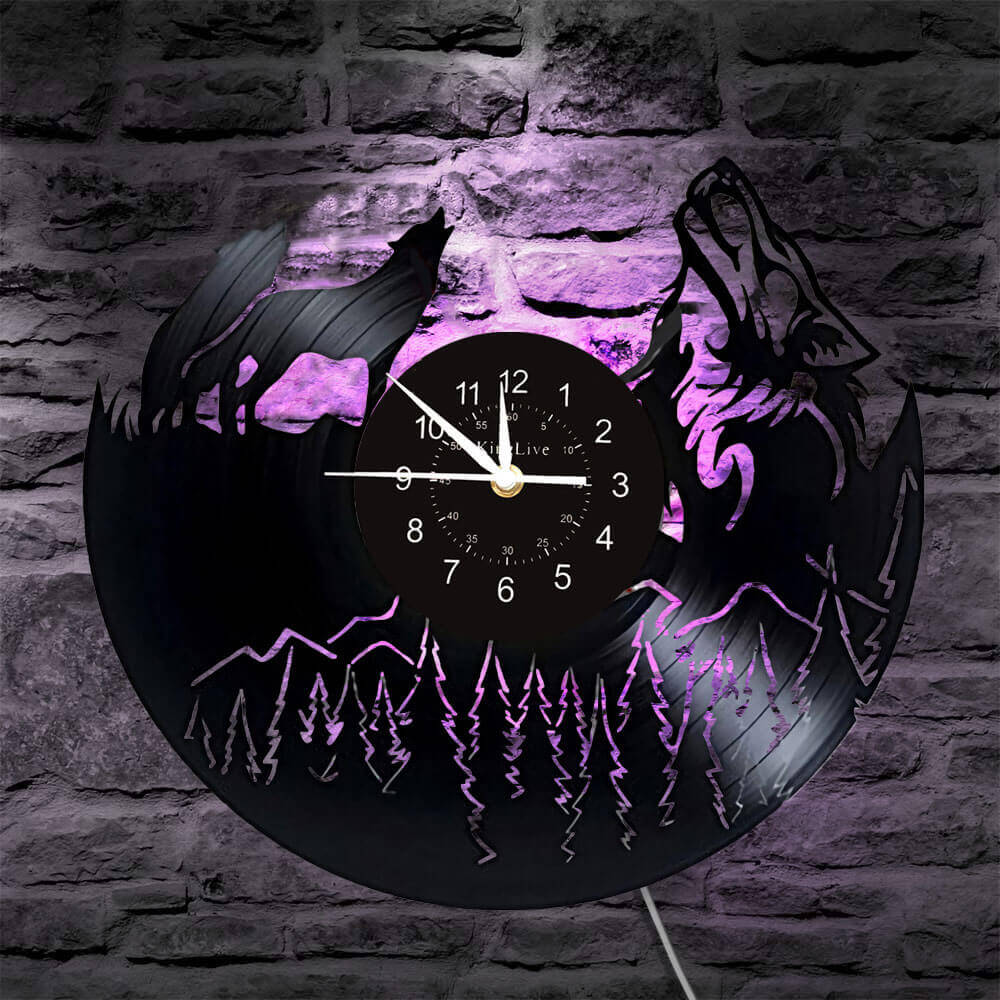 LED Wolf Vinyl Record Wall Clock