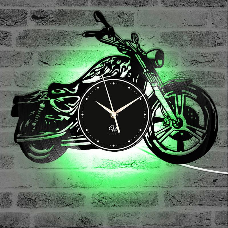 Motorcycle LED Vinyl Wall Clock Record Clock Wall Decor Art Black