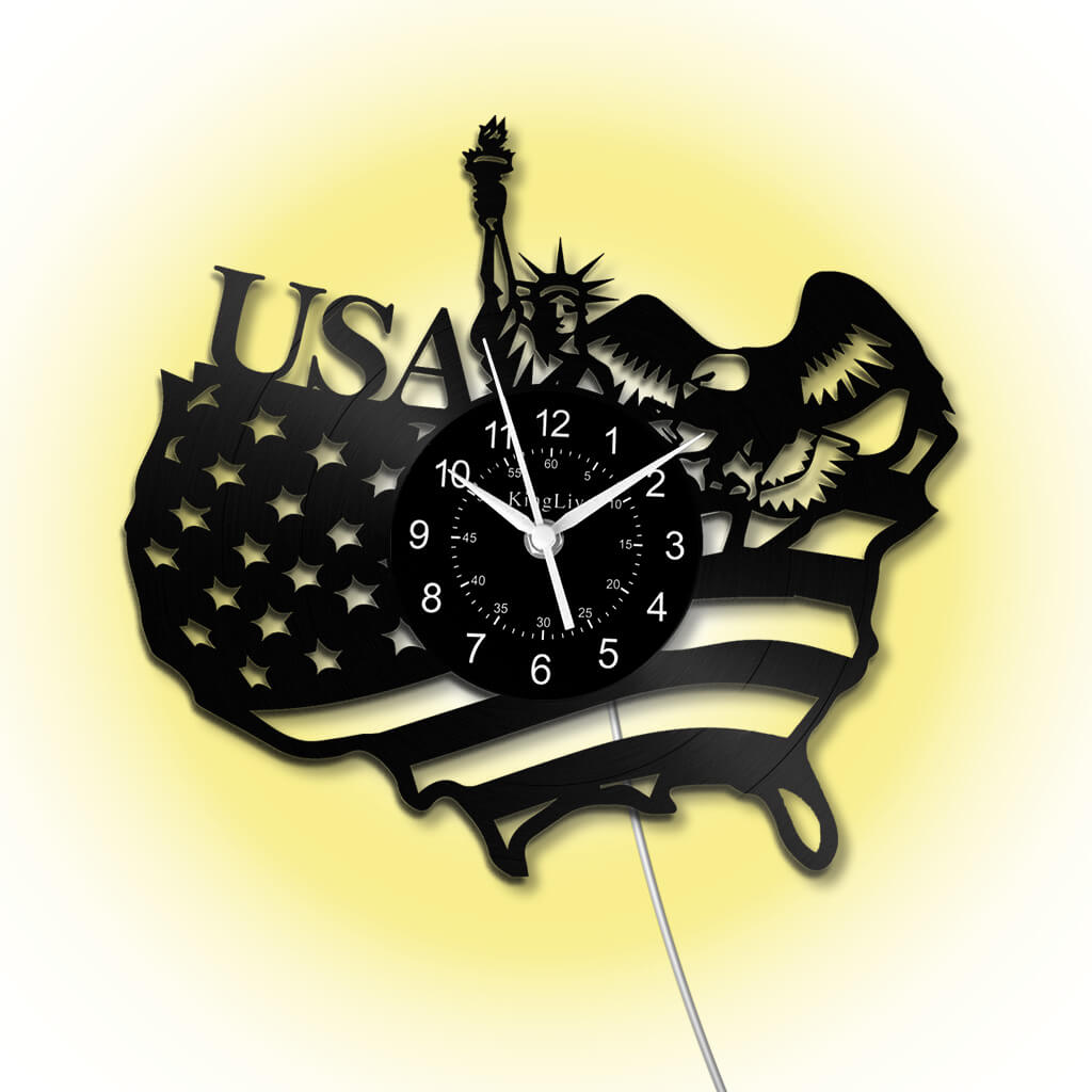 LED Vinyl Wall Clock | American Flag Statue of Liberty | 12'' | 0231WPB
