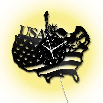 LED Vinyl Wall Clock | American Flag Statue of Liberty | 12'' | 0231WPB