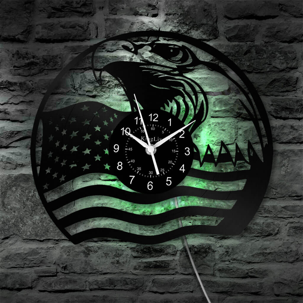 LED Vinyl Wall Clock | Eagle American Flag | 12'' | 0209WPB
