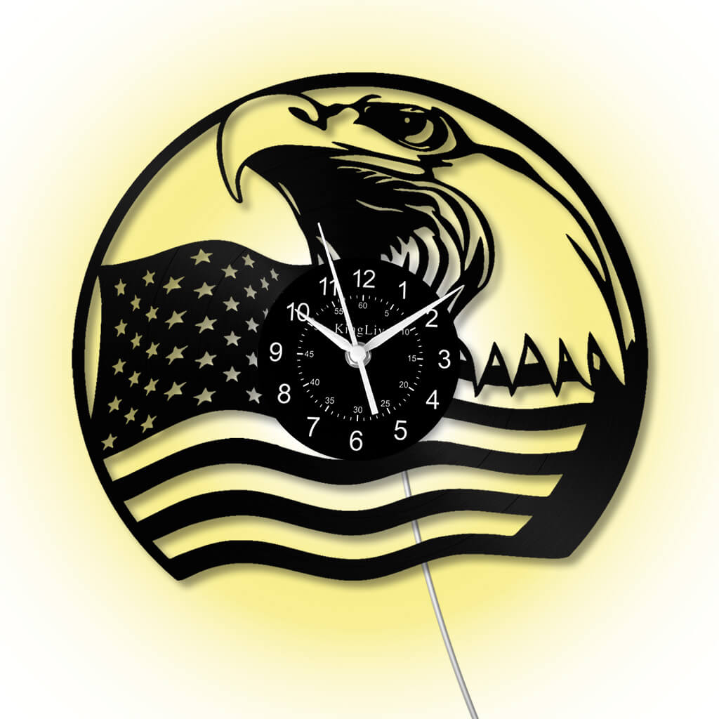 LED Vinyl Wall Clock | Eagle American Flag | 12'' | 0209WPB