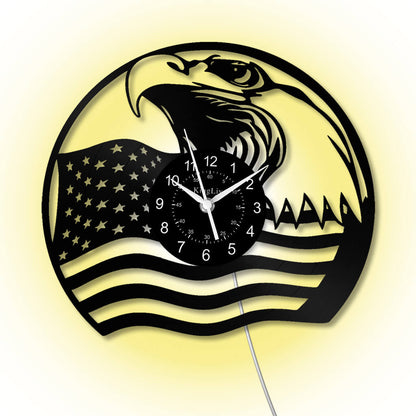 LED Vinyl Wall Clock | Eagle American Flag | 12'' | 0209WPB