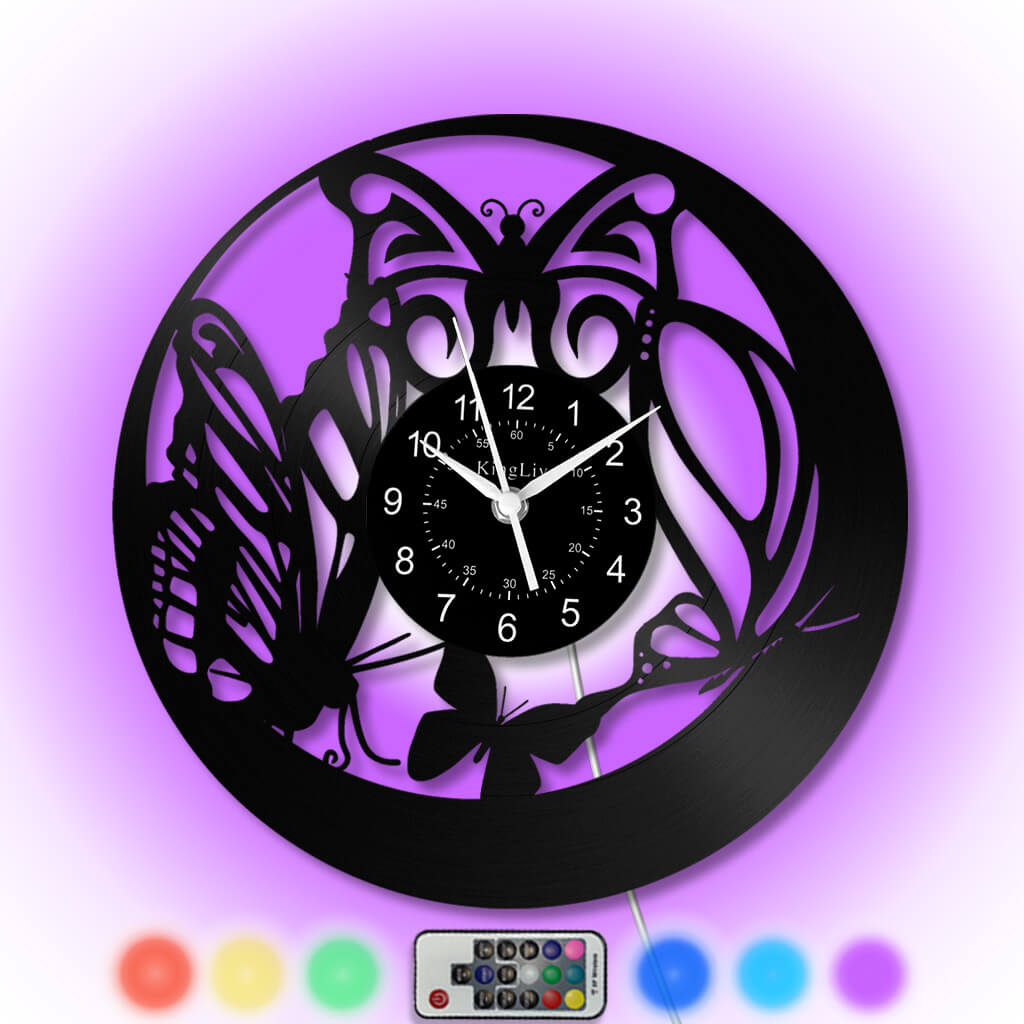 LED Vinyl Wall Clock | Butterfly | 12'' | 0249WPB