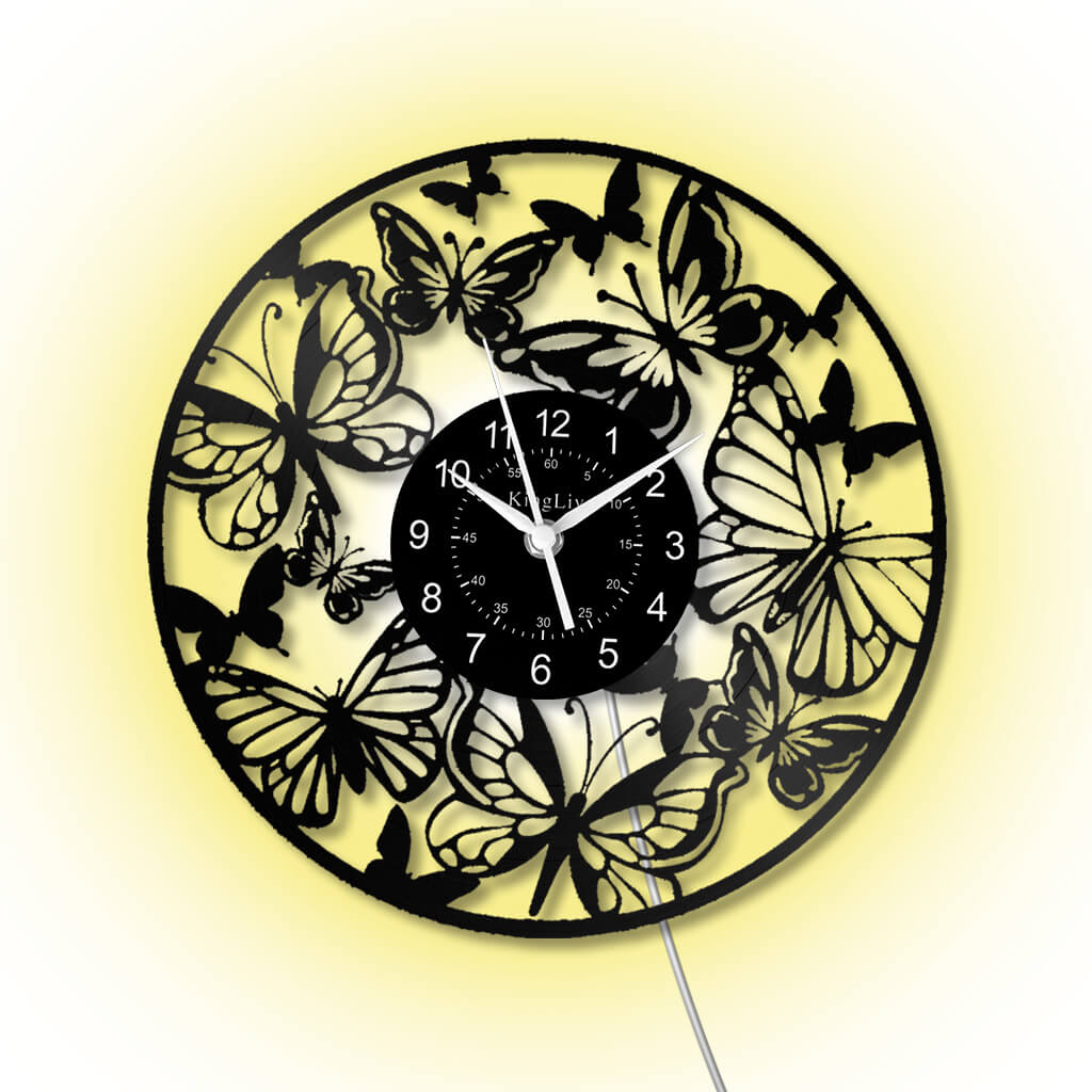 LED Vinyl Wall Clock | Butterfly | 12'' | 0176WPB