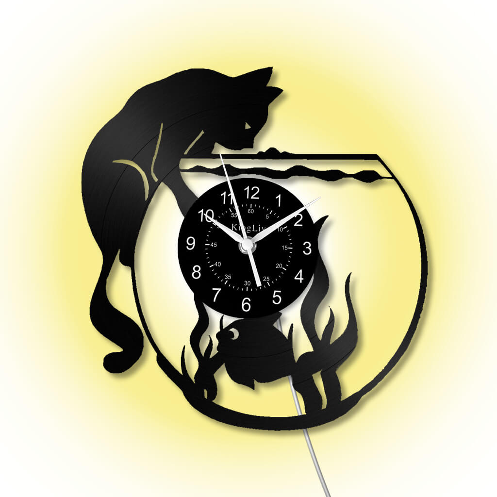 LED Vinyl Wall Clock | Cat Fish | 0113WPB
