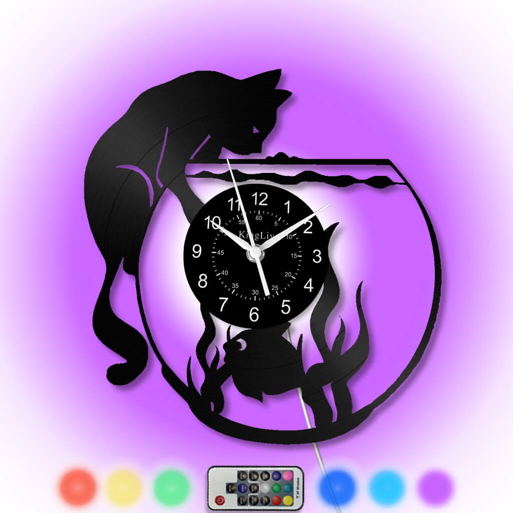 LED Vinyl Wall Clock | Cat Fish | 0113WPB