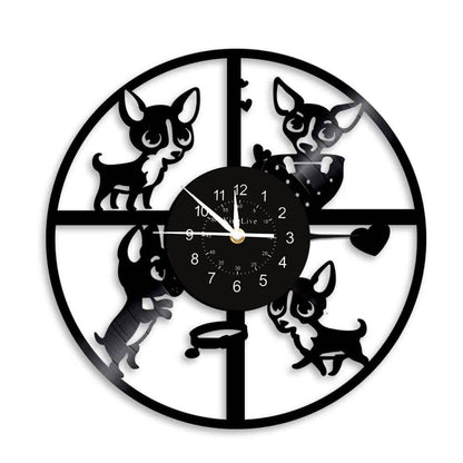 Chihuahua Dog Black Vinyl Wall Clock