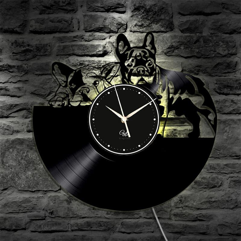 Dog LED Vinyl Wall Clock Record Clock Wall Decor Art Black
