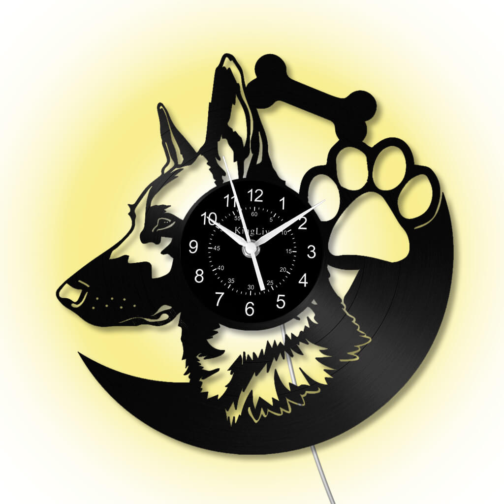 LED Vinyl Wall Clock | Custom German Shepherd Dog | 12'' | 0256WPB