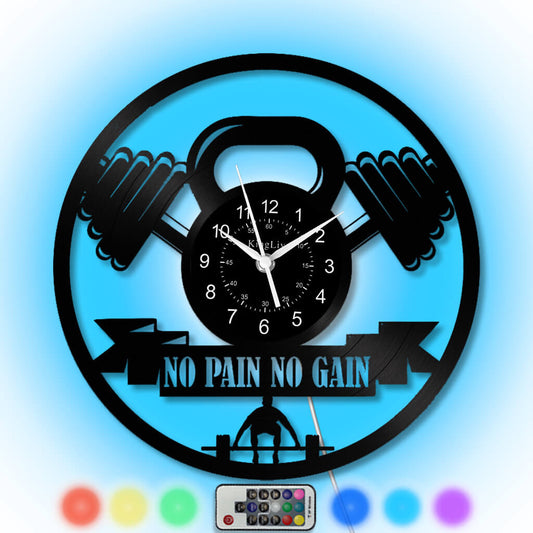 LED Vinyl Wall Clock | No Pain No Gain | 12'' | 0234WPB