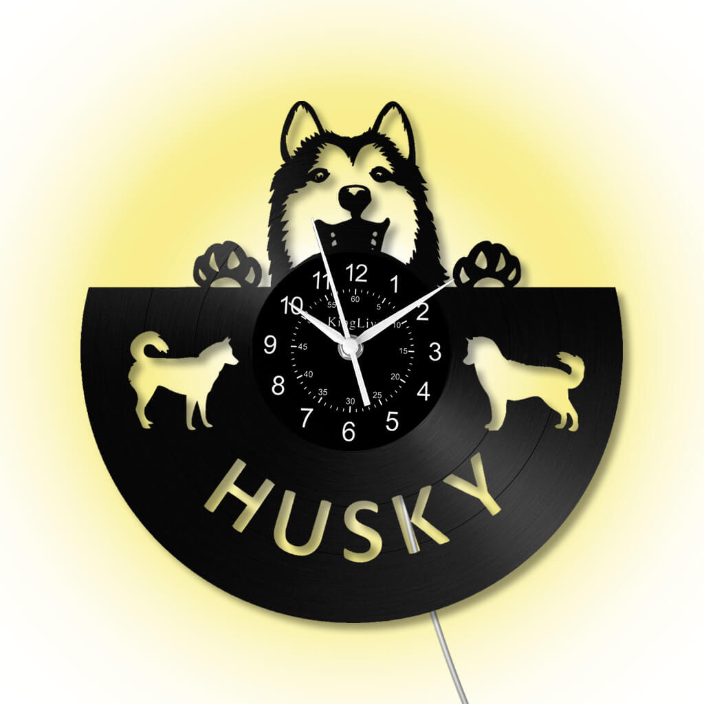 LED Vinyl Wall Clock | Husky Dog | 12'' | 0242WPB