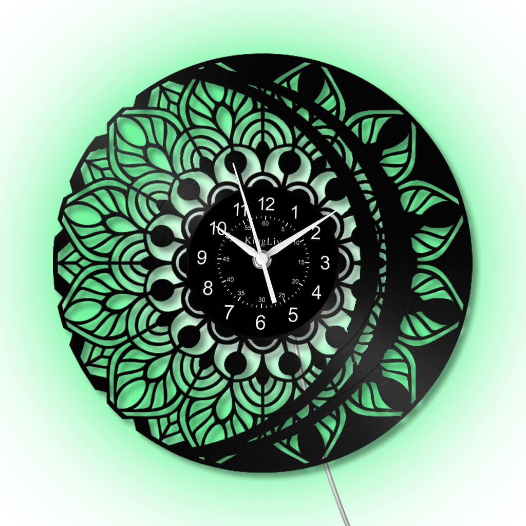 LED Vinyl Wall Clock | Lotus Flower Mandala Ornament | 12''