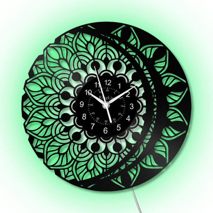LED Vinyl Wall Clock | Lotus Flower Mandala Ornament | 12''