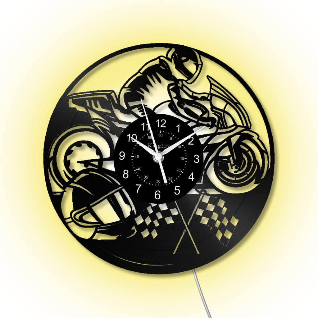 LED Vinyl Wall Clock | Motorcycle | 12'' | 0189WPB