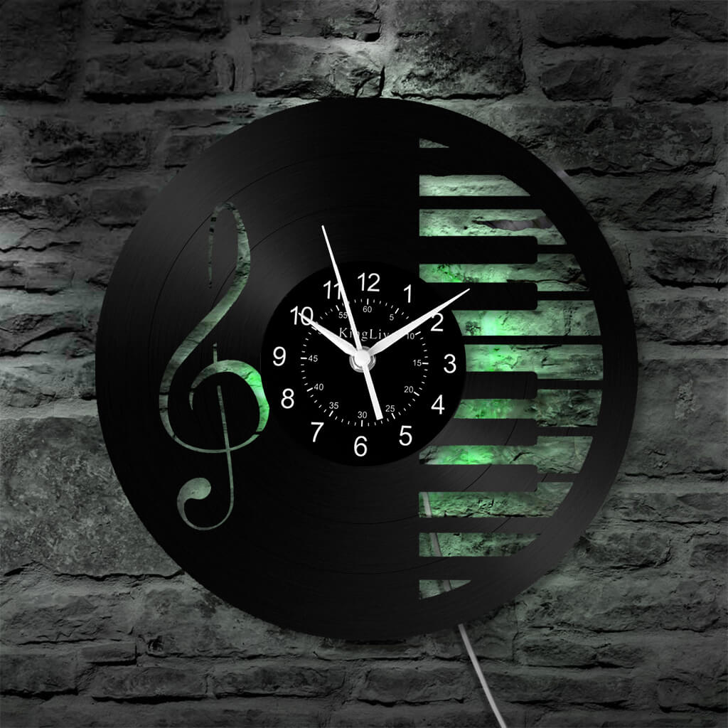 LED Vinyl Wall Clock | Piano Music Note | 12''
