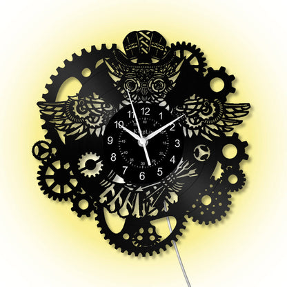 LED Vinyl Wall Clock | Steampunk Owl | 12'' | 0149WPB