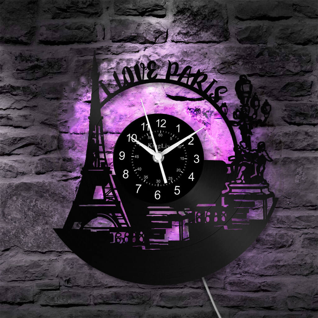 LED Vinyl Wall Clock | Paris Eiffel Tower | 12'' | 0271WPB