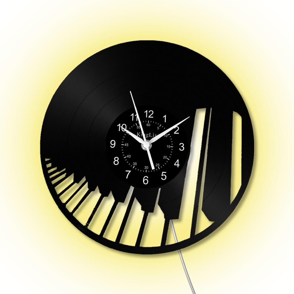 LED Vinyl Wall Clock | Piano Music Note | 12''