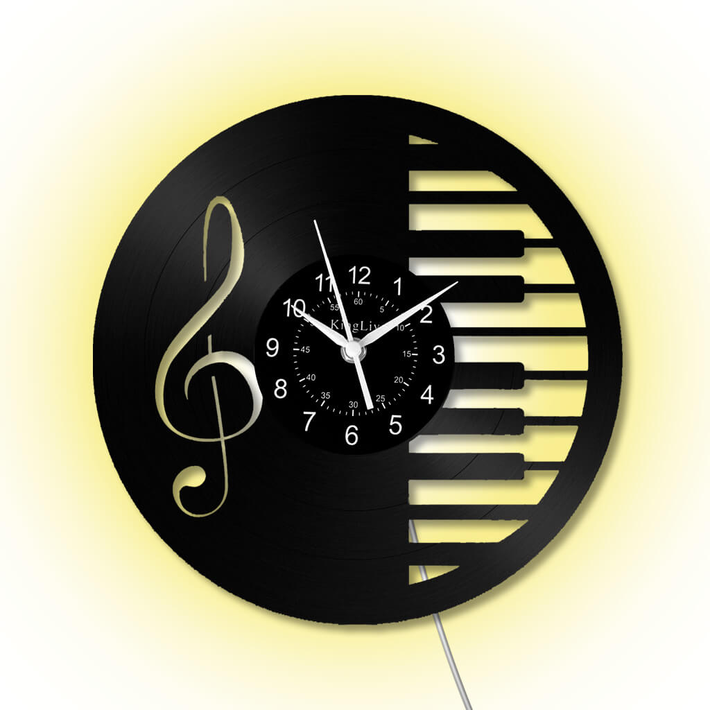 LED Vinyl Wall Clock | Piano Music Note | 12''
