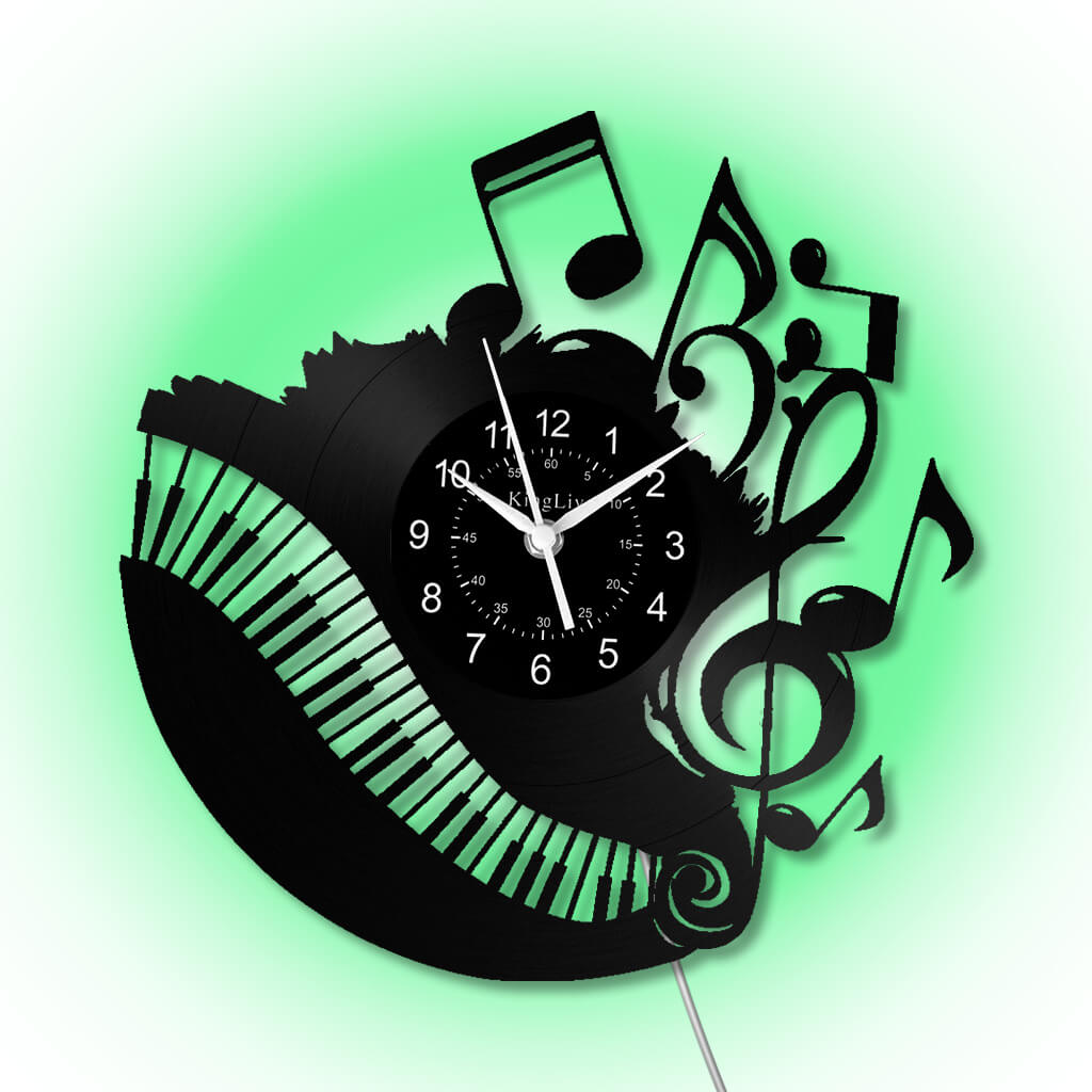 LED Vinyl Wall Clock | Piano Music Note | 12''