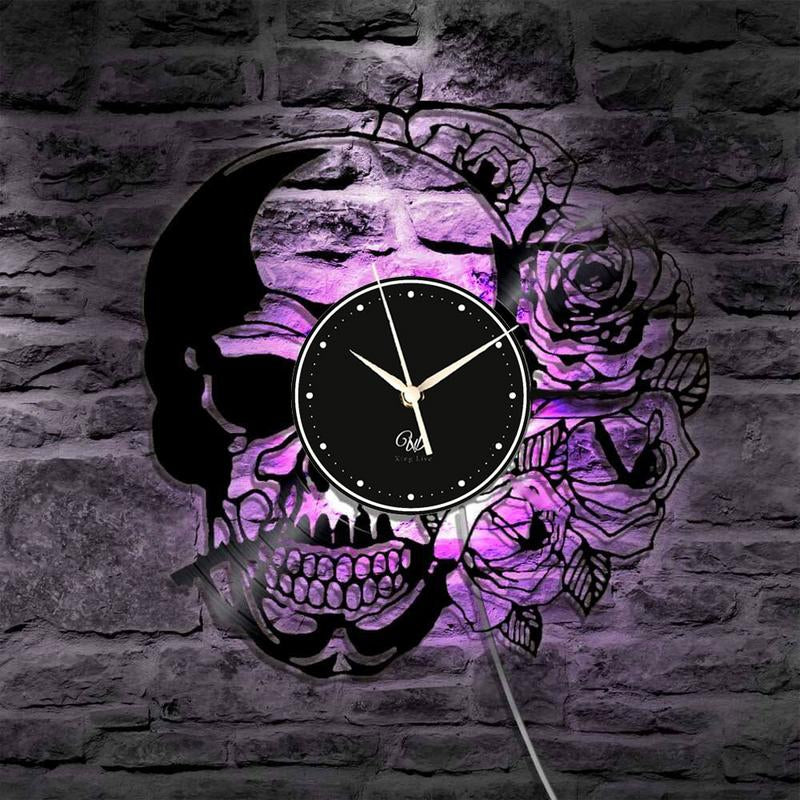 Skeleton LED Vinyl Wall Clock Record Clock Wall Decor Art Black