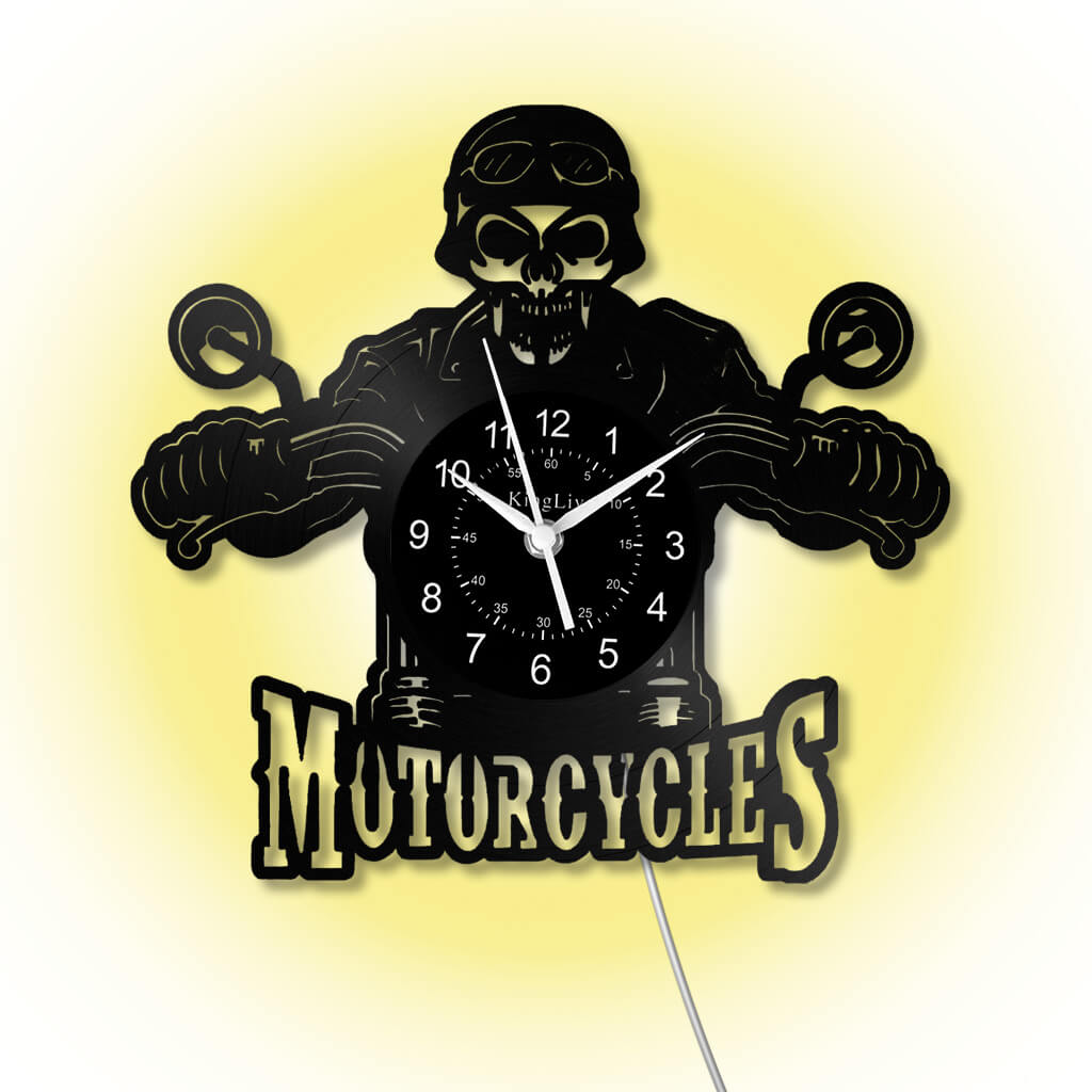 LED Vinyl Wall Clock | Motorcycle Skull | 0110WPB
