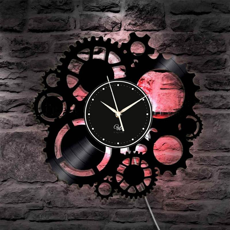 Steampunk LED Vinyl Wall Clock Record Clock Wall Decor Art Black
