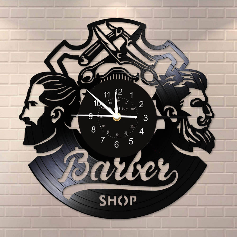 Barber Shop Led Vinyl Record Wall Clock