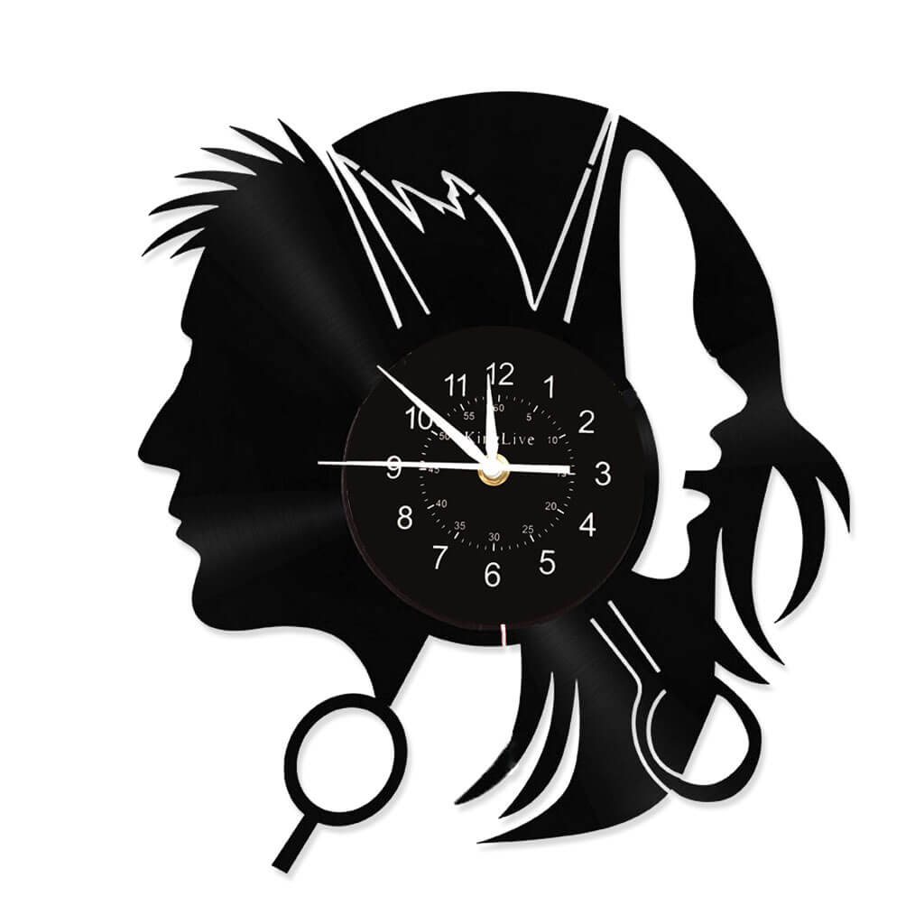 Hair Salon Barbershop Black Vinyl Record Wall Clock