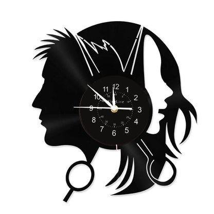 Hair Salon Barbershop Black Vinyl Record Wall Clock