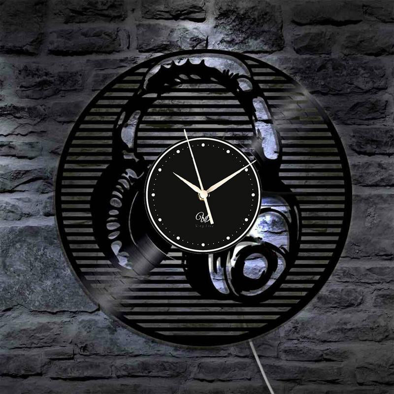 Headphone LED Vinyl Wall Clock Record Clock Wall Decor Art Black