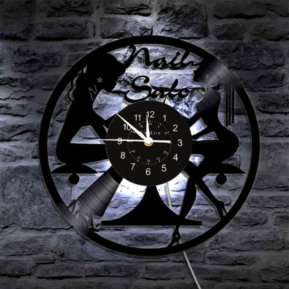 Nail Salon Beauty Led Vinyl Record Clock