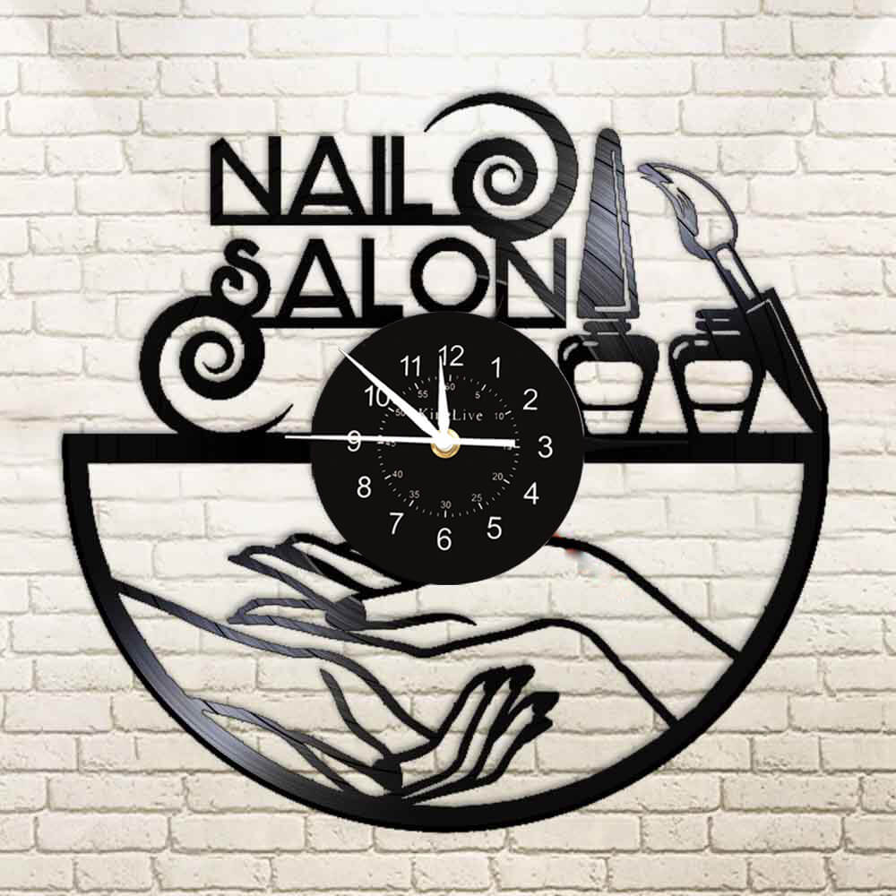 Nail Salon Black Vinyl Record Wall Clock
