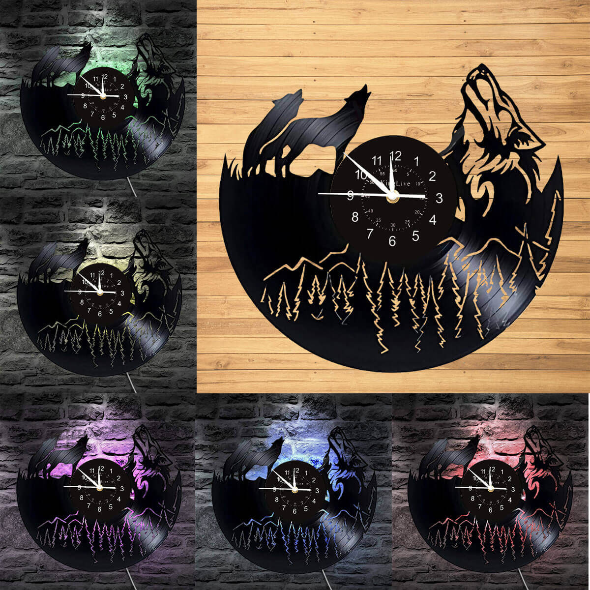 LED Wolf Vinyl Record Wall Clock