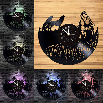 LED Wolf Vinyl Record Wall Clock