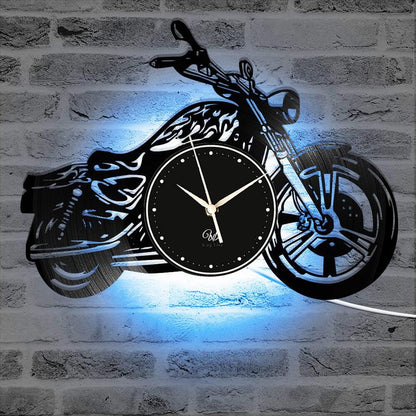 Motorcycle LED Vinyl Wall Clock Record Clock Wall Decor Art Black