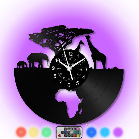 LED Vinyl Wall Clock | Africa Animals | 12'' | 0296WPB