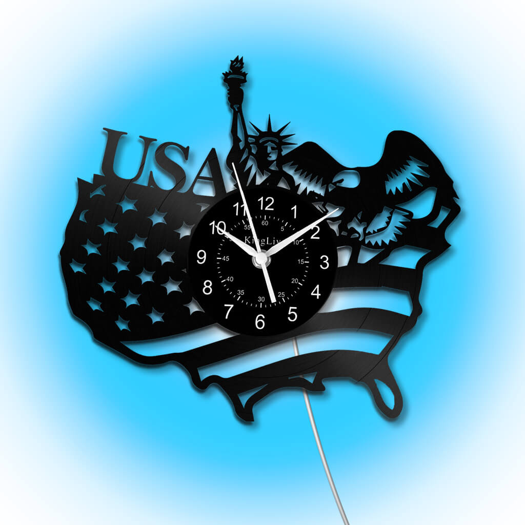 LED Vinyl Wall Clock | American Flag Statue of Liberty | 12'' | 0231WPB