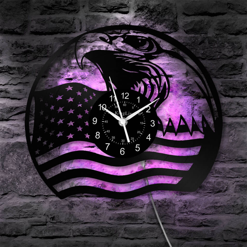 LED Vinyl Wall Clock | Eagle American Flag | 12'' | 0209WPB