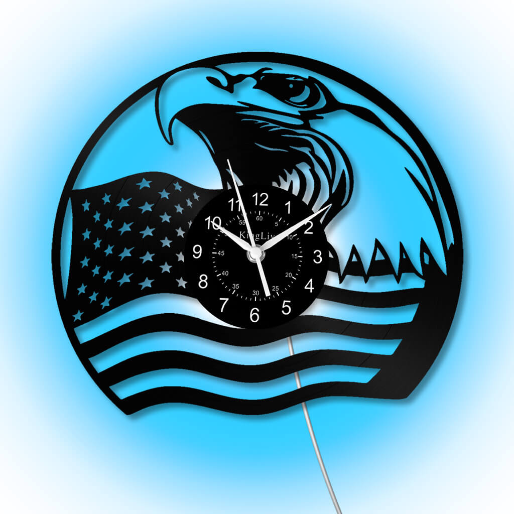 LED Vinyl Wall Clock | Eagle American Flag | 12'' | 0209WPB