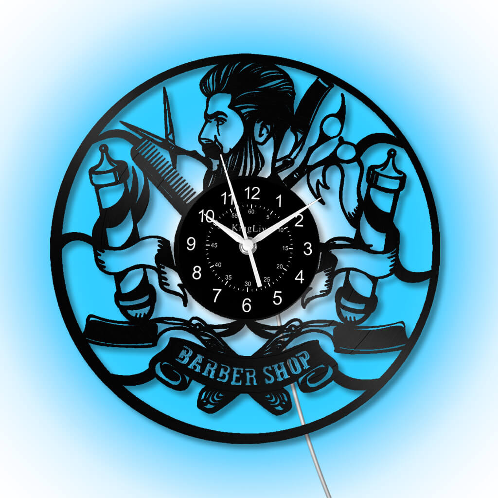 LED Vinyl Wall Clock | Barber Shop | 12'' | 0011WPB