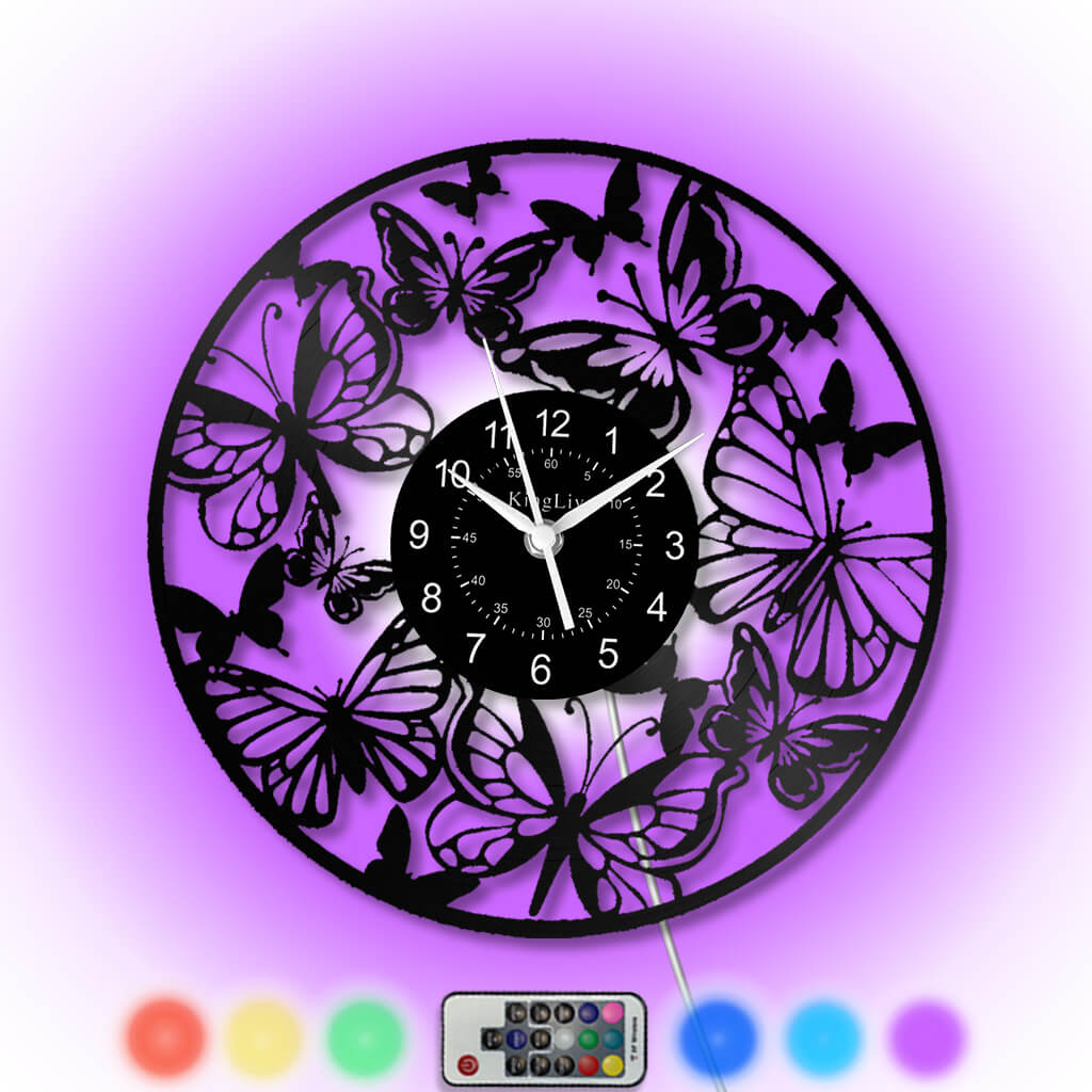 LED Vinyl Wall Clock | Butterfly | 12'' | 0176WPB