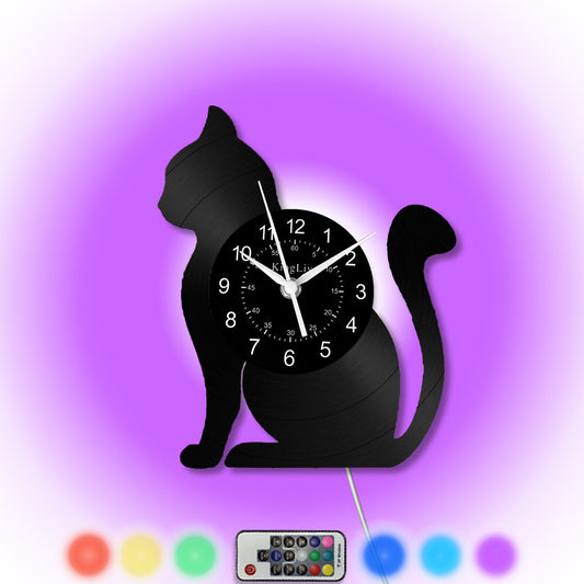 LED Vinyl Wall Clock | Cat | 12'' | 0144WPB