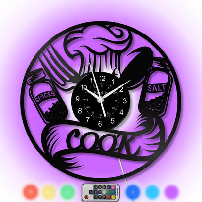 LED Vinyl Wall Clock | Cooking Kitchen | 12'' | 0219WPB