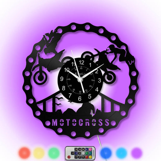 LED Vinyl Wall Clock | Dirt Bike Motocross | 12'' | 0197WPB