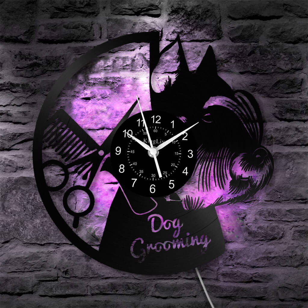 LED Vinyl Wall Clock | Dog Grooming | 12'' | 0177WPB