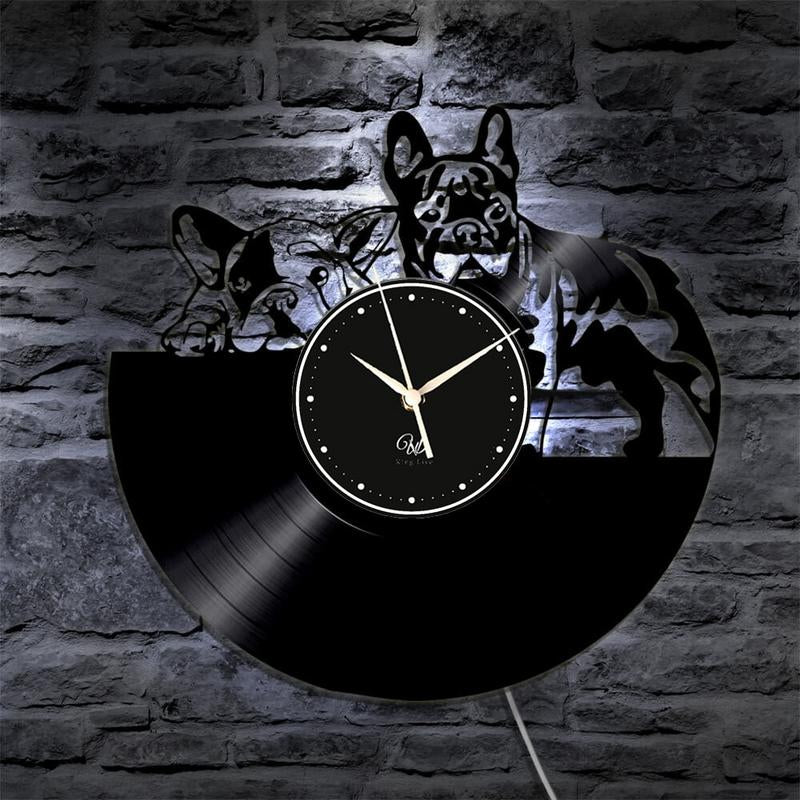 Dog LED Vinyl Wall Clock Record Clock Wall Decor Art Black
