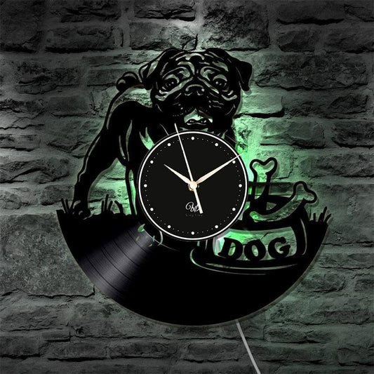 Dog LED Vinyl Wall Clock Record Clock Wall Decor Art Black