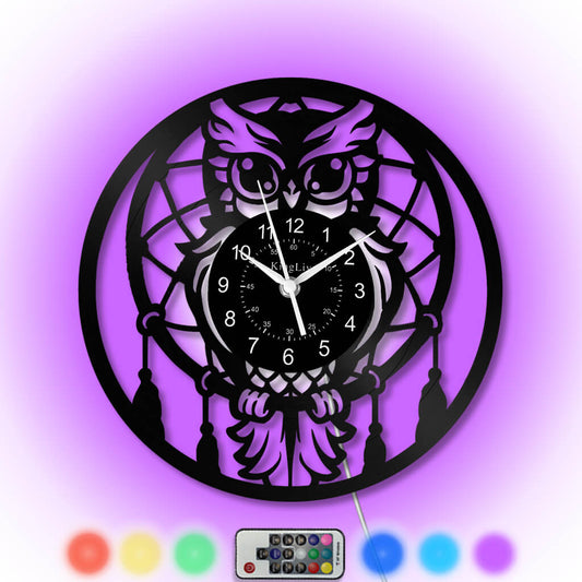 LED Vinyl Wall Clock | Dreamcatcher Owl | 0267WPB